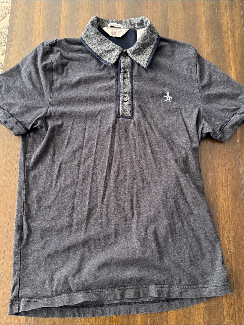 Original Penguin Men’s Charcoal Heather Polo with Contrast Collar
